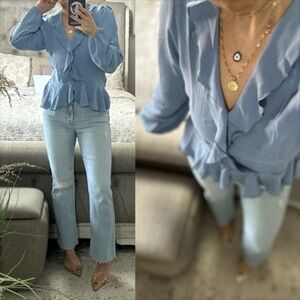 New💙 Soft Sky Romantic Ruffle Blouse